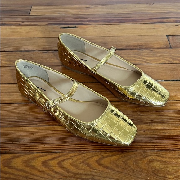 LOFT Classic Gold Croc Embossed Square Toe Mary Jane Ballet Flats Size 8.5 - Picture 4 of 10